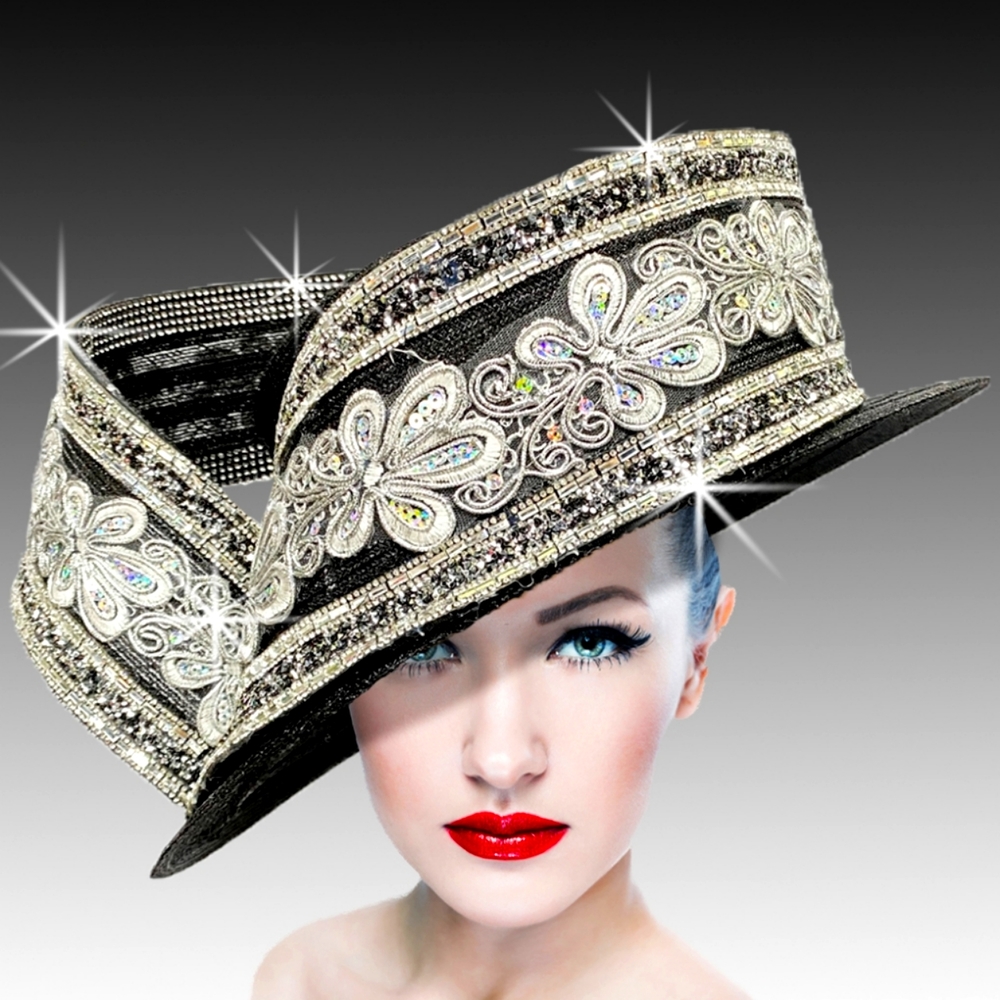 Beloved Millinery Dramatic Stunning Black Jeweled Couture Sculpted Masterpiece.